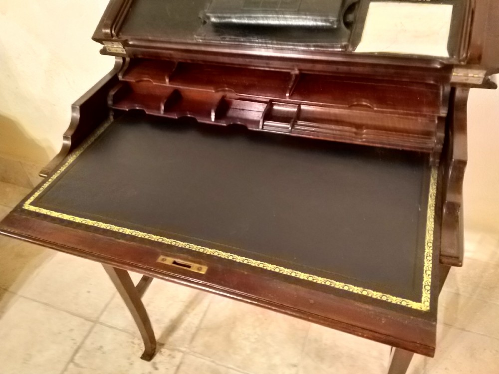 Writing Table, Early last century mahogany patented, really unusual. View III