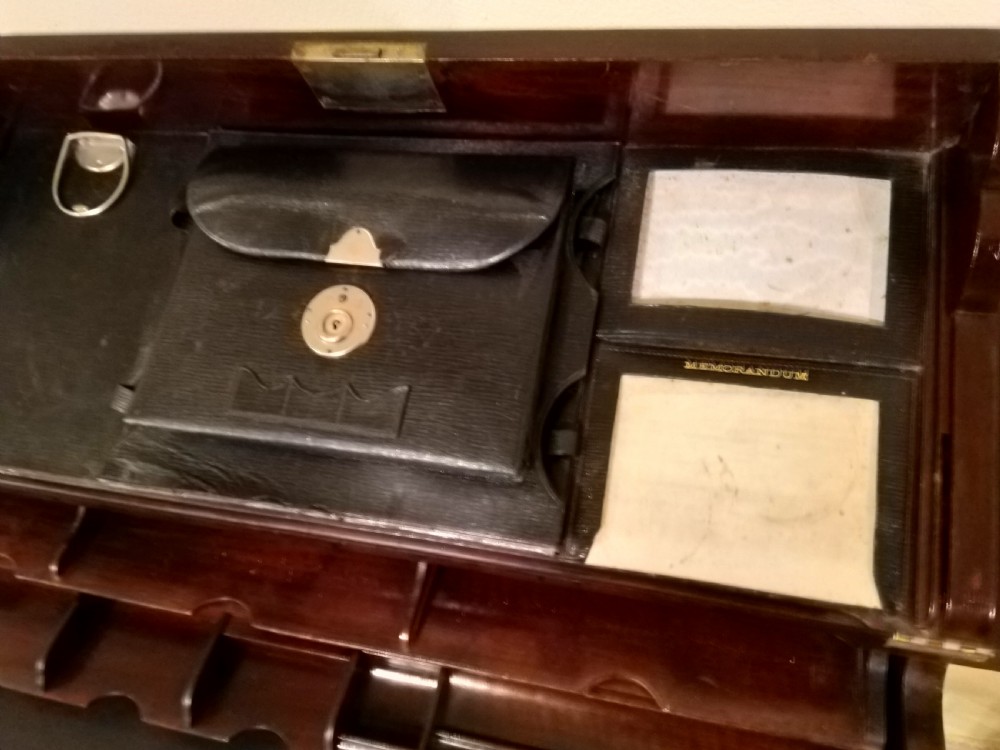 Writing Table, Early last century mahogany patented, really unusual. View IV