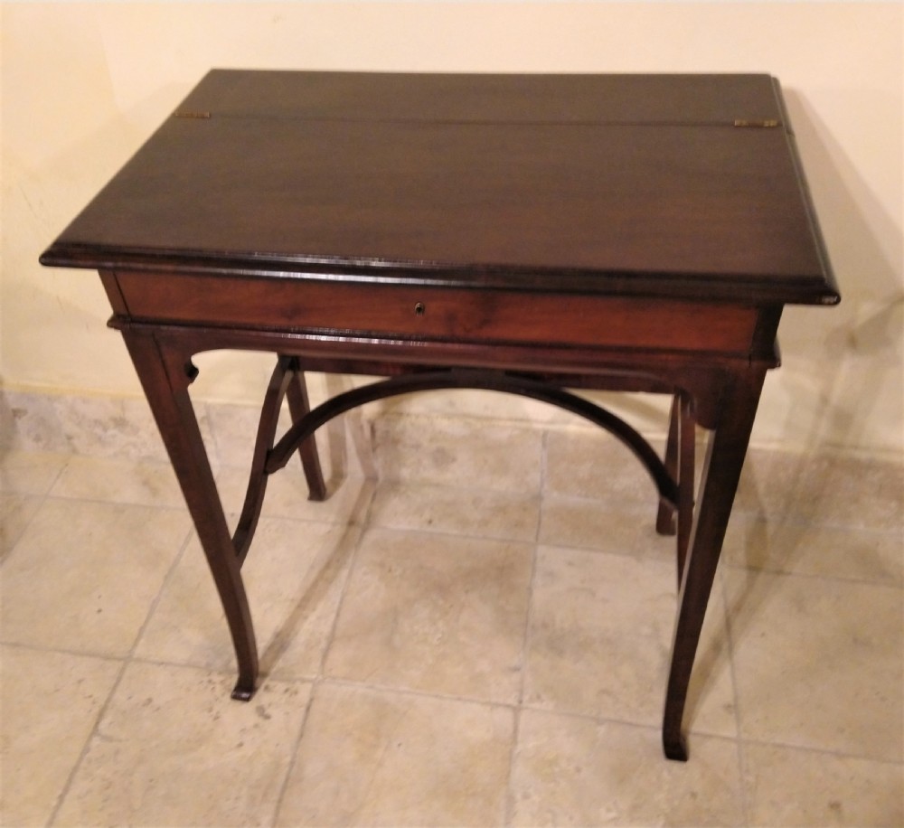 Writing Table, Early last century mahogany patented, really unusual. View V