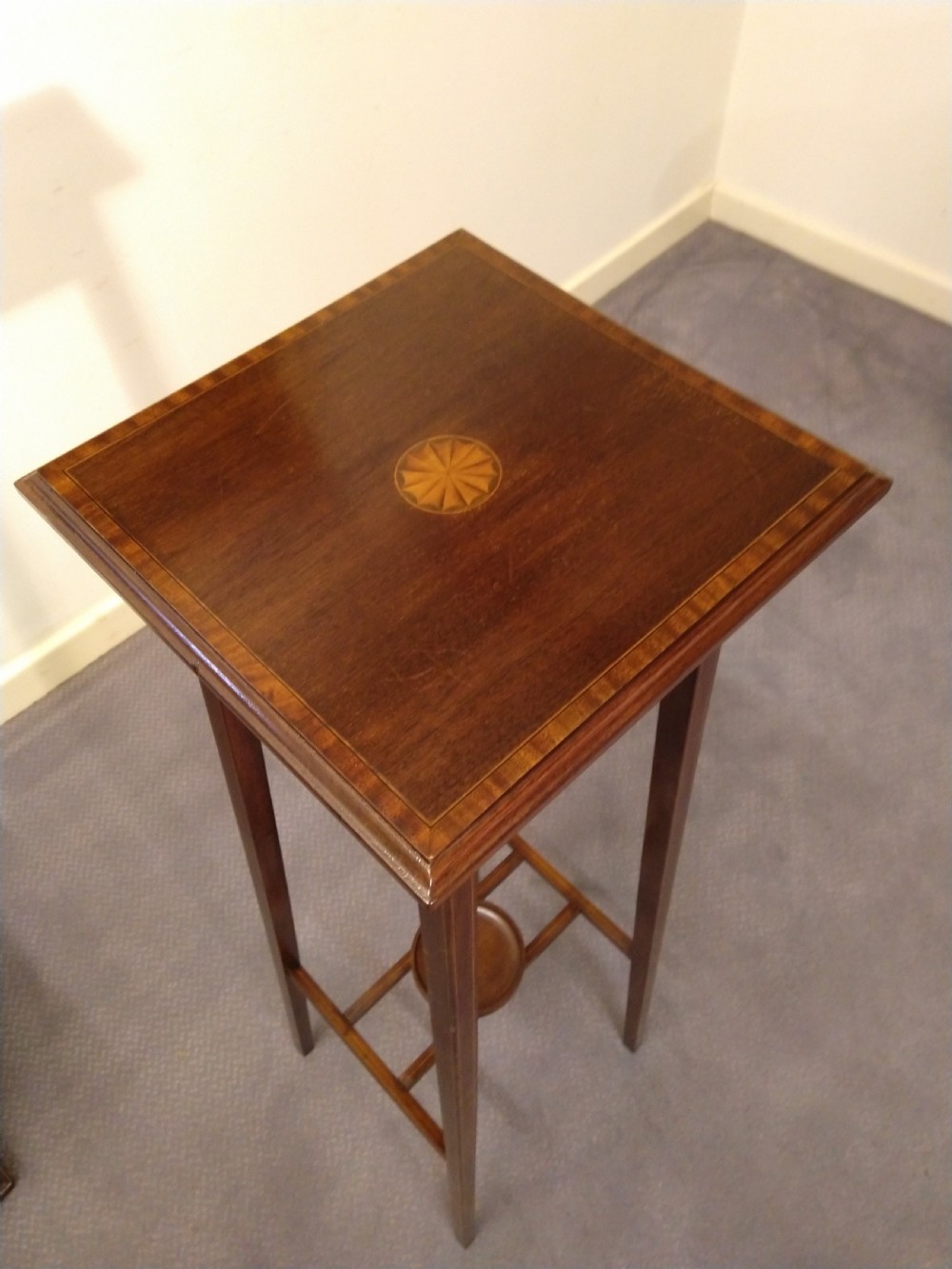 Edwardian Inlaid Mahogany Plant Stand. View II