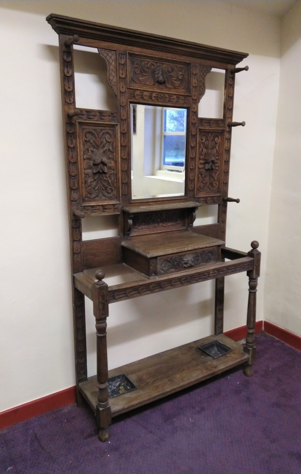 Carved Oak Hall Stand. C 1900 View VI
