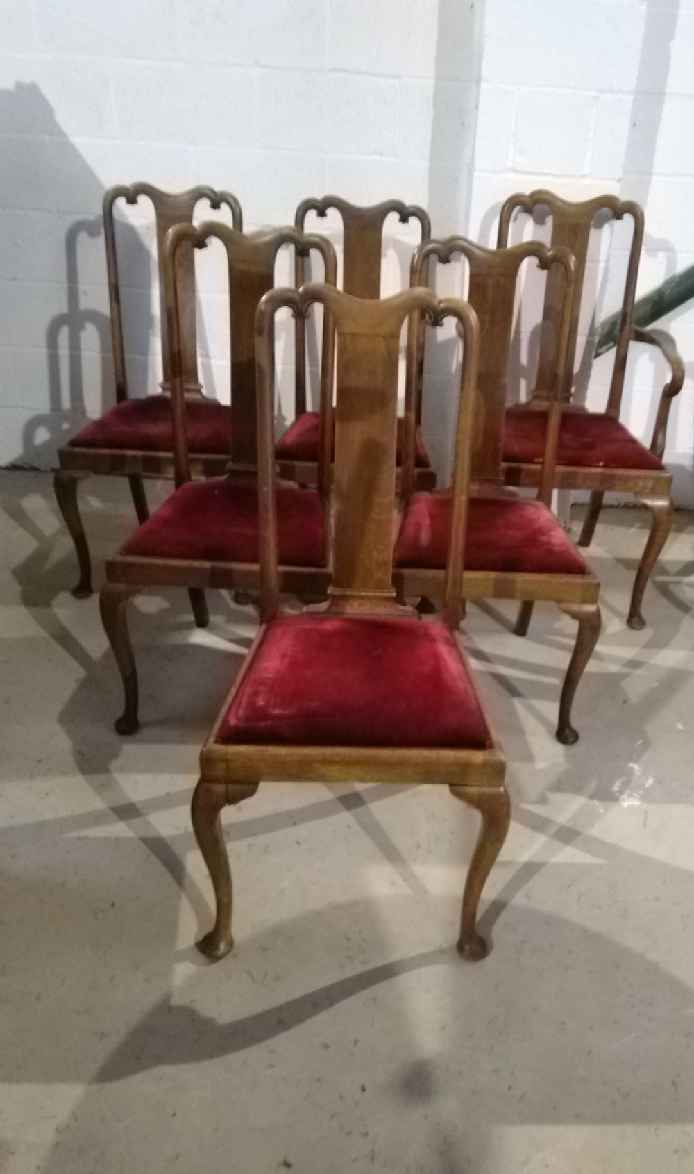 Set of six Queen Anne Oak Dining Chairs