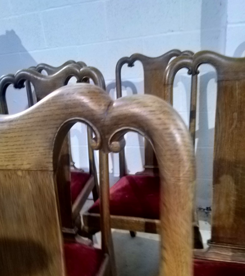 Set of six Queen Anne Oak Dining Chairs View II