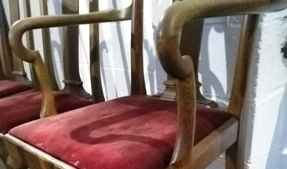 Set of six Queen Anne Oak Dining Chairs View IV