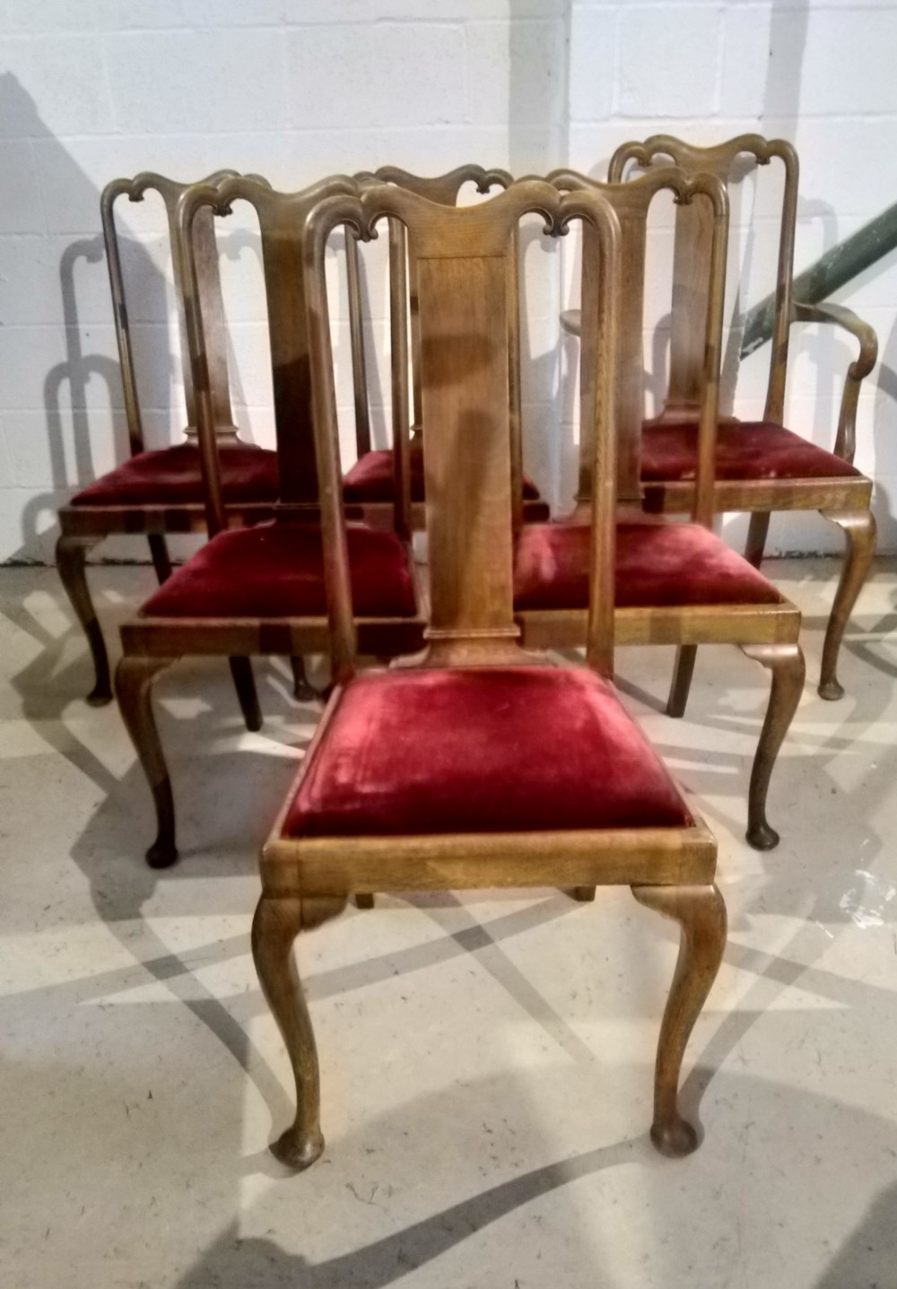 Set of six Queen Anne Oak Dining Chairs View VI