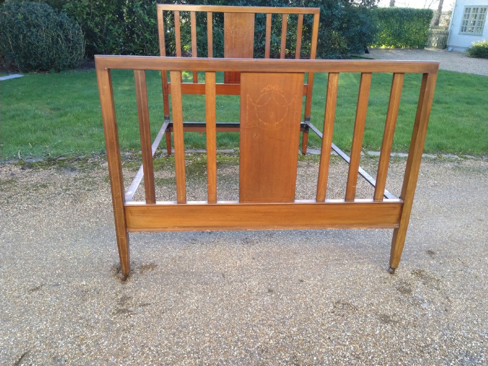 Inlaid Mahogany double bed with side irons unrestored to clear View II