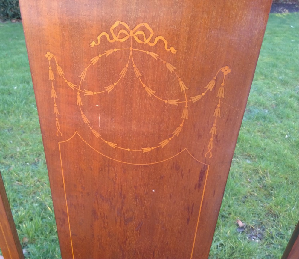 Inlaid Mahogany double bed with side irons unrestored to clear View III