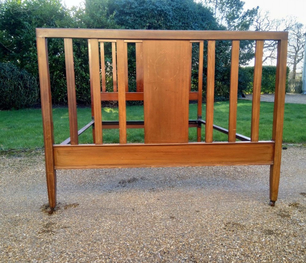 Inlaid Mahogany double bed with side irons unrestored to clear View IV