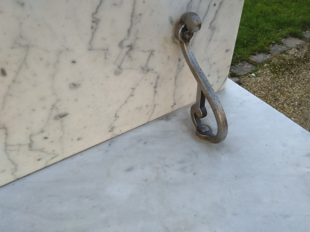 Inlaid Edwardian Mahogany cupboard style wash stand marble topped. View V