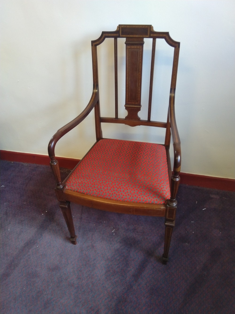 Edwarian Inlaid Mahogany Elbow chair.