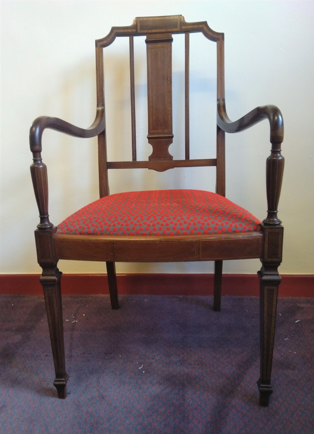 Edwarian Inlaid Mahogany Elbow chair. View V