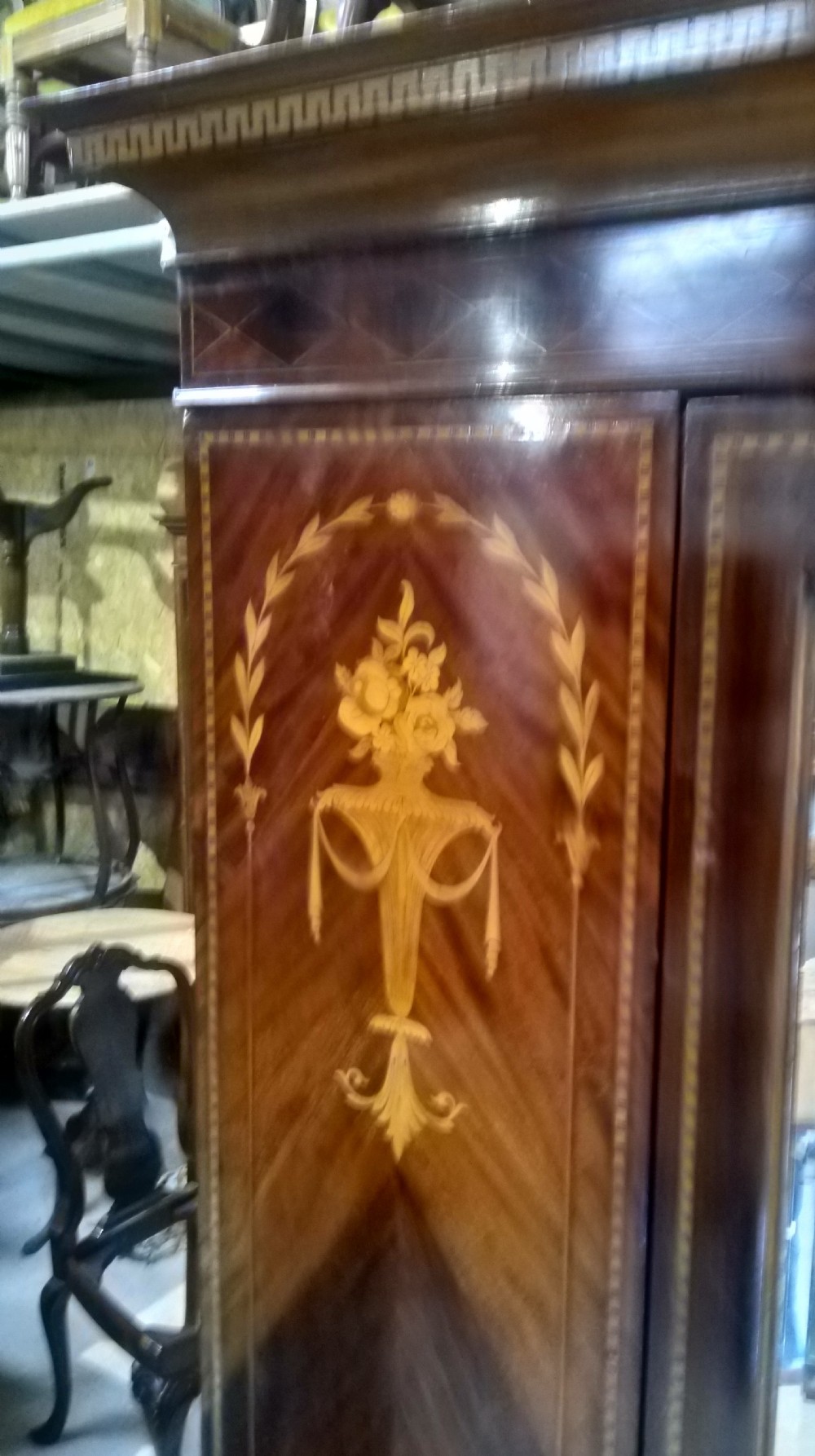 Impressive Edwardian inlaid Mahogany Wardrobe. View II