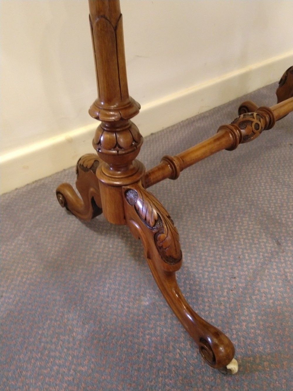 Burr walnut stretcher table, great colour and grain. View III
