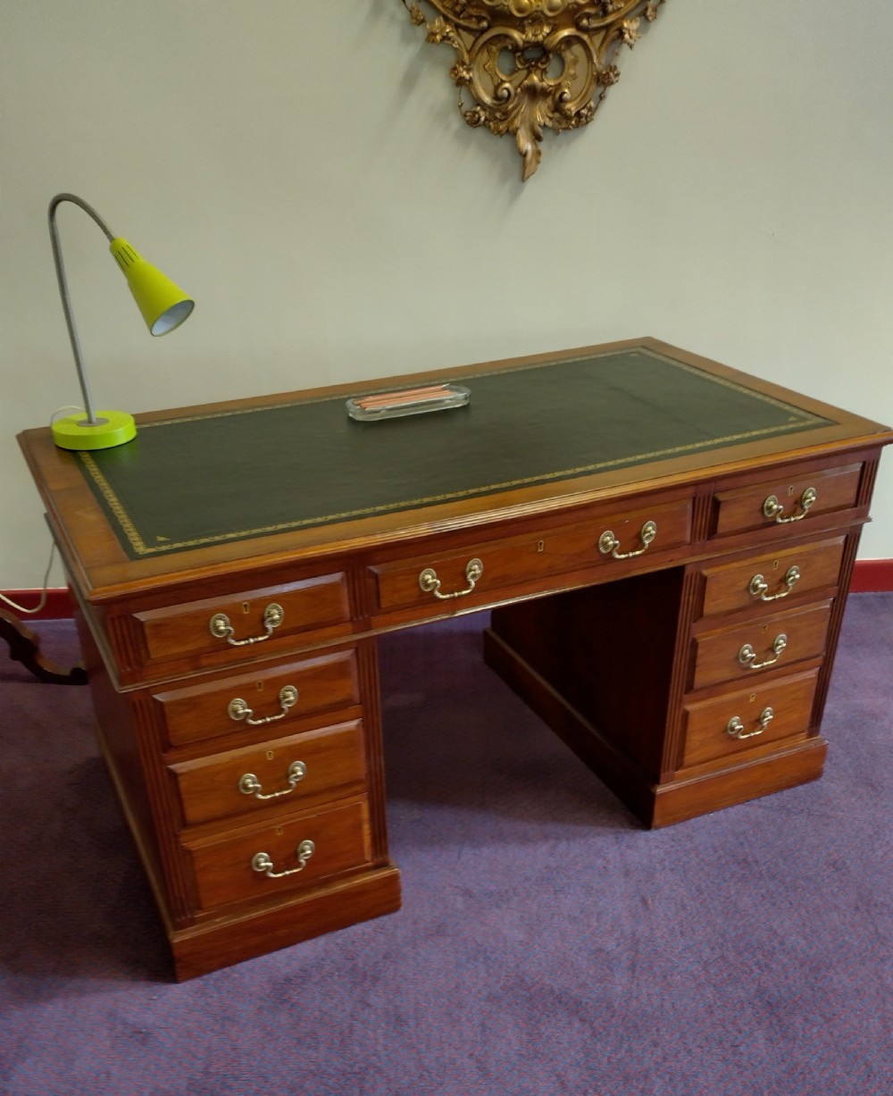 Impressive Walnut kneehole pedestal desk View IV