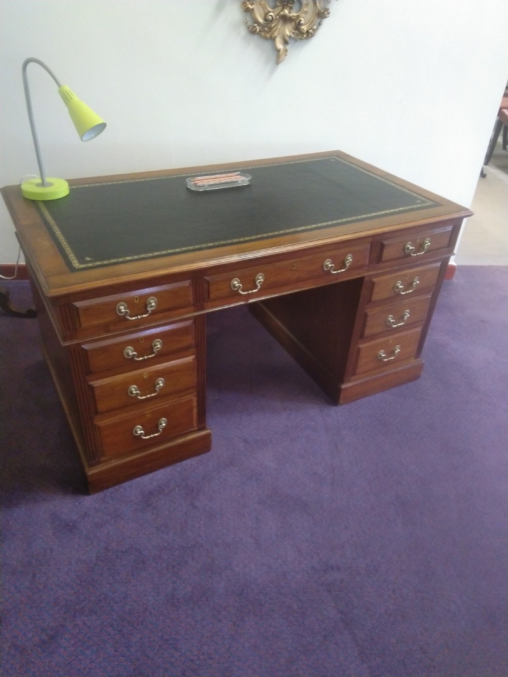 Impressive Walnut kneehole pedestal desk View V
