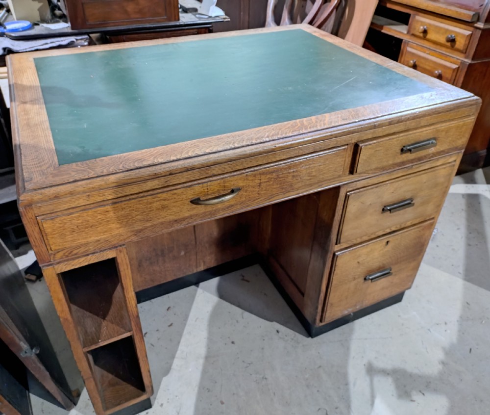 Light Oak single pedestal desk, unrestored View II