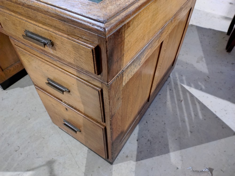 Light Oak single pedestal desk, unrestored View IV