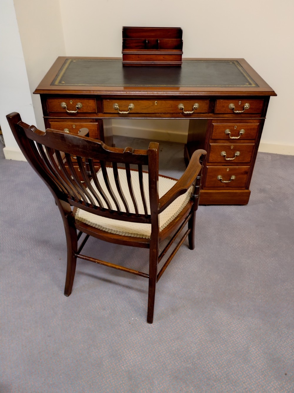 Mahogany Kneehole pedestal desk C 100yrs old. View III