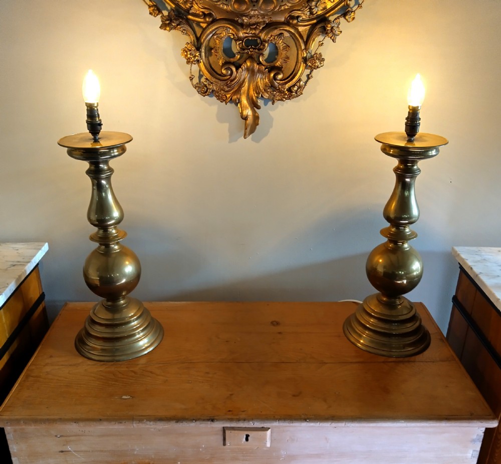 Substantial and impressive pair of Brass side lamps 