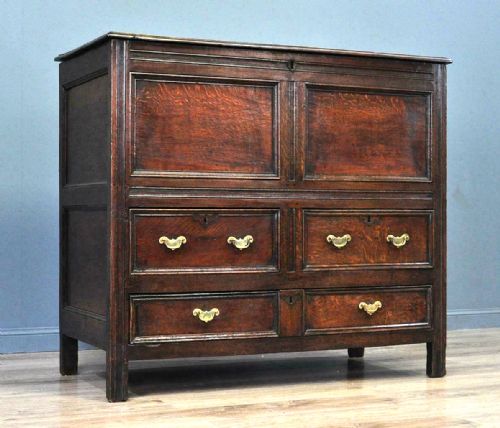 antique 18thc oak furniture joined lidded chest with drawers english c174060 - CATEGORY: ANTIQUE CHESTS - DATED 18TH CENTURY