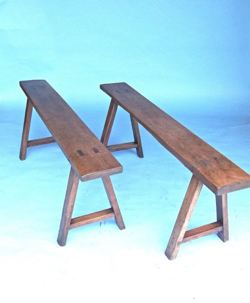 pr of 19thc small country furniture fruitwood window benches french c186080 - CATEGORY: ANTIQUE FURNITURE - DATED 19TH CENTURY