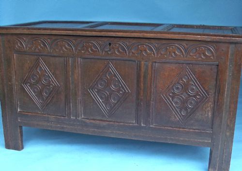 antique furniture oak 17thc joyned charles 1 coffer english c162549 - CATEGORY: ANTIQUE CHESTS - DATED 17TH CENTURY
