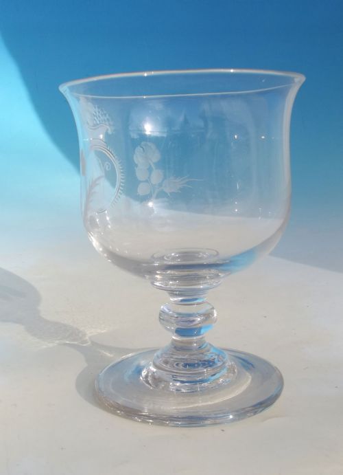 EARLY GLASS 19THC RUMMER CUP WITH SCROLLING INITIALS WP ENGLISH C1810 - ADDITIONAL PHOTO 2