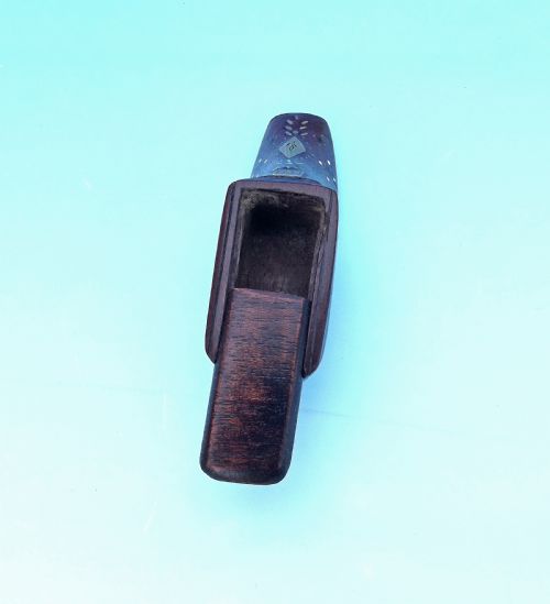 ANTIQUE 19TH TREEN FRUITWOOD SHOE SNUFF WITH BRASS INLAY ENGLISH C184060 - ADDITIONAL PHOTO 4