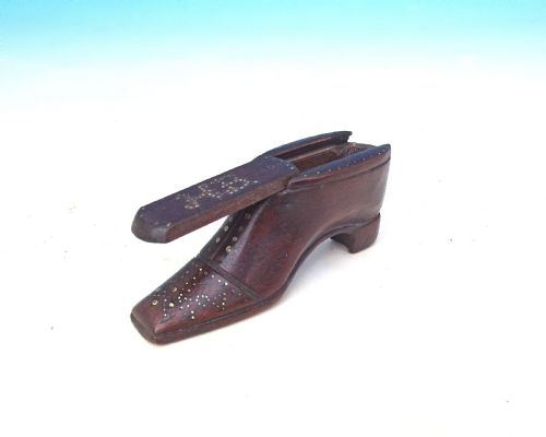ANTIQUE 19THC TREEN MAHOGANY SHOE SNUFF BOX WITH INITIALS HB ENGLISH C184060 - ADDITIONAL PHOTO 1