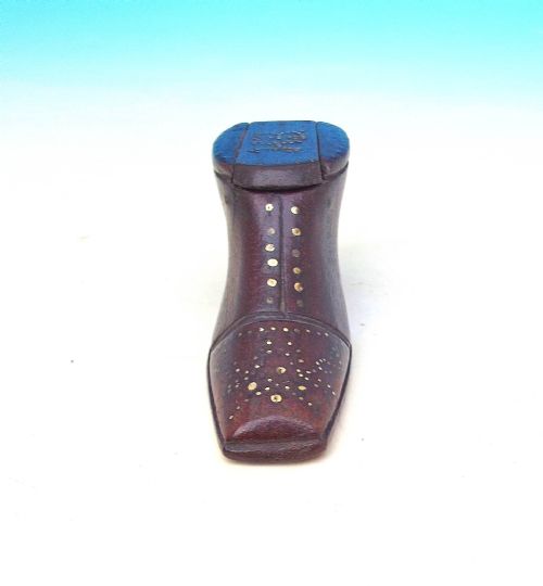 ANTIQUE 19THC TREEN MAHOGANY SHOE SNUFF BOX WITH INITIALS HB ENGLISH C184060 - ADDITIONAL PHOTO 4