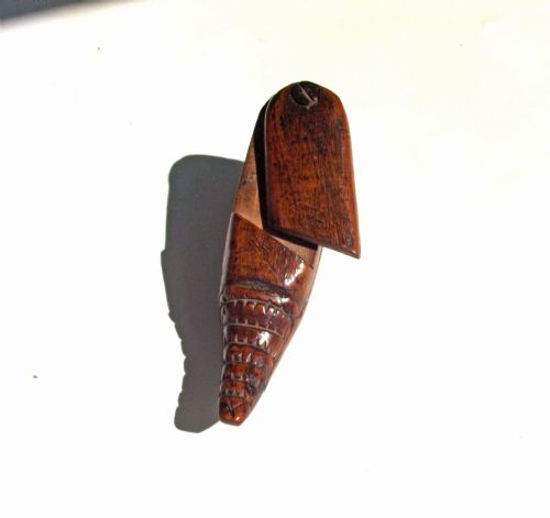 ANTIQUE TREEN 19THC FRUITWOOD PUZZLE SHOE SNUFF BOX FRENCH C184060 - ADDITIONAL PHOTO 2