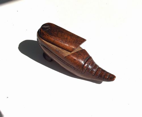ANTIQUE TREEN 19THC FRUITWOOD PUZZLE SHOE SNUFF BOX FRENCH C184060 - ADDITIONAL PHOTO 6