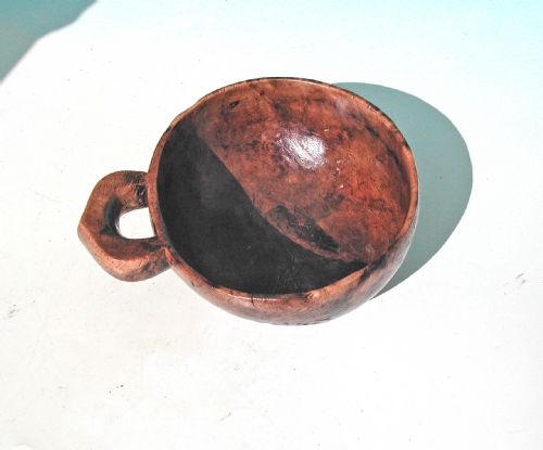 ANTIQUE 19THC BIRCH DUG OUT FOOD BOWL WITH SIDE HANDLE SCANDINAVIAN C184060 - ADDITIONAL PHOTO 2