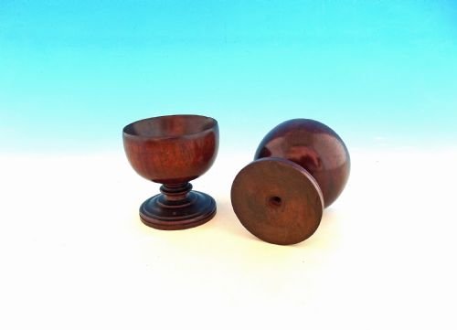 ANTIQUE PAIR OF 19THC TURNED MAHOGANY TREEN SALTS ENGLISH C184060 - ADDITIONAL PHOTO 1