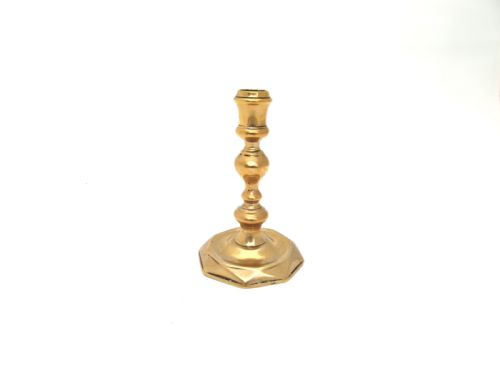 antique metalware 18thc brass faceted base candlestick english c1710 - CATEGORY: ANTIQUE METAL - DATED 18TH CENTURY