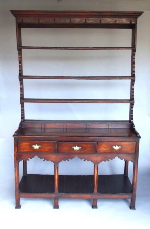 a small 18thc furniture oak ash potboard dresser with original rack welsh c178090 - CATEGORY: ANTIQUE DRESSERS - DATED 18TH CENTURY