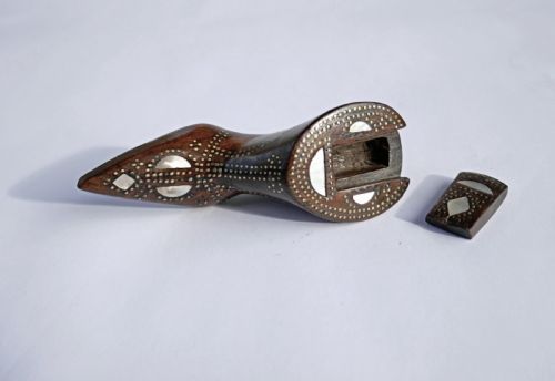 ANTIQUE TREEN 19THC MAHOGANY SNUFF SHOE INLAID WITH MOTHER OF PEARL ENGLISH C184060 - ADDITIONAL PHOTO 4
