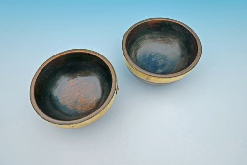 ANTIQUE TREEN PAIR OF 19THC BRASS BOUND BEECH CAWL BOWLS WELSH C182040 - ADDITIONAL PHOTO 1