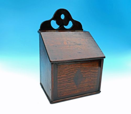 antique late 18thc oak inlaid salt box welsh c178090 - CATEGORY: ANTIQUE BOXES - DATED 18TH CENTURY