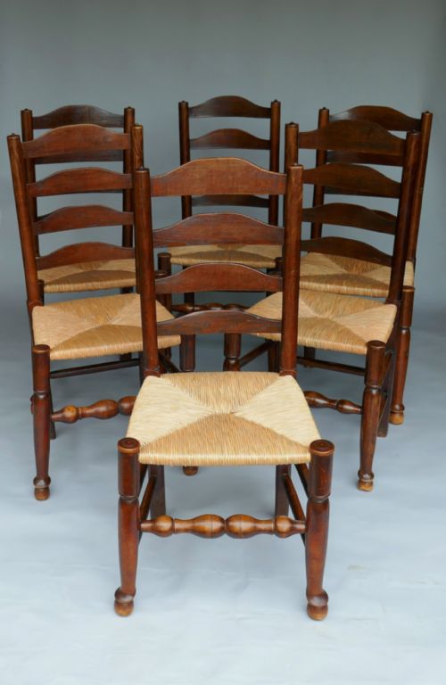 a fine true set of six 18thc ash rush lancashire ladderback chairs c178090 - CATEGORY: ANTIQUE CHAIRS - DATED 18TH CENTURY