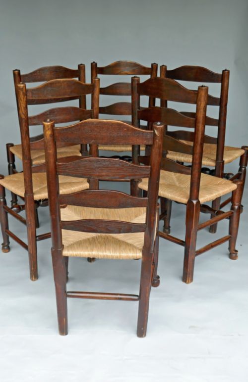 A FINE TRUE SET OF SIX 18THC ASH RUSH LANCASHIRE LADDERBACK CHAIRS C178090 - ADDITIONAL PHOTO 1
