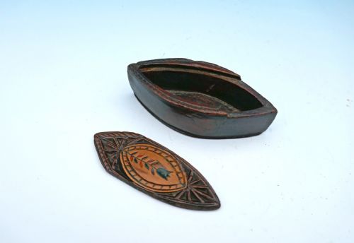 A 19THC TREEN FRUITWOOD NAVETTE SHAPED GENTLEMAN'S SNUFF BOX ENGLISH C182040 - ADDITIONAL PHOTO 4
