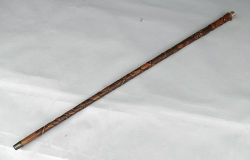 antique 19thc fruitwood carved walking stick dated 1898 english - CATEGORY: ANTIQUE MISCELLANEOUS - DATED 19TH CENTURY