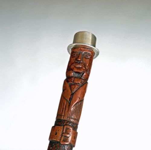 ANTIQUE 19THC FRUITWOOD CARVED WALKING STICK DATED 1898 ENGLISH - ADDITIONAL PHOTO 1