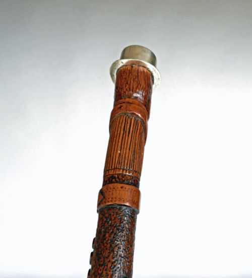 ANTIQUE 19THC FRUITWOOD CARVED WALKING STICK DATED 1898 ENGLISH - ADDITIONAL PHOTO 3