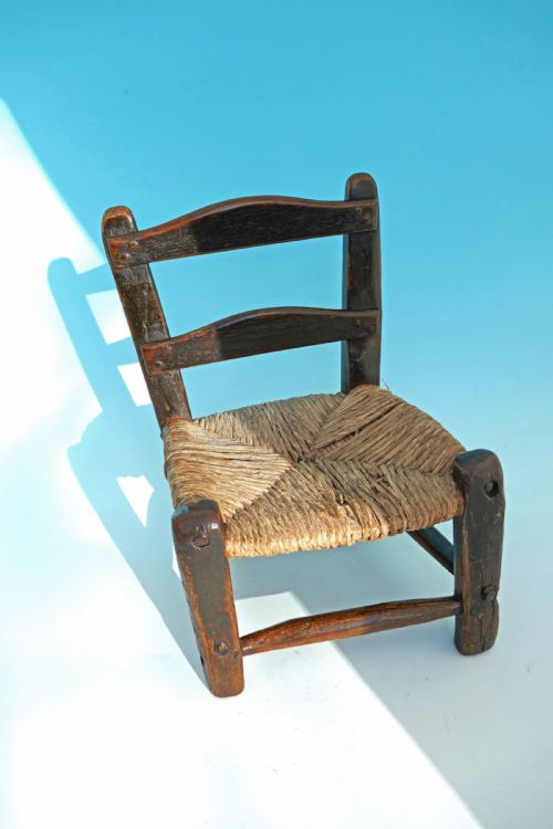 antique country furniture 18thc childs rush seated ladderback chair n england c177090 - CATEGORY: ANTIQUE CHAIRS - DATED 18TH CENTURY