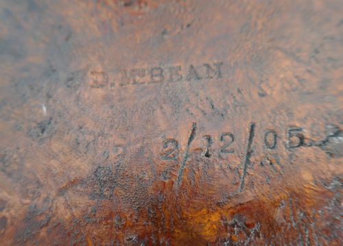 EARLY 20THC COUNTRY FURNITURE BURR ELM DATED SIGNED STOOL ENGLISH SCOTTISH C1905 - ADDITIONAL PHOTO 3