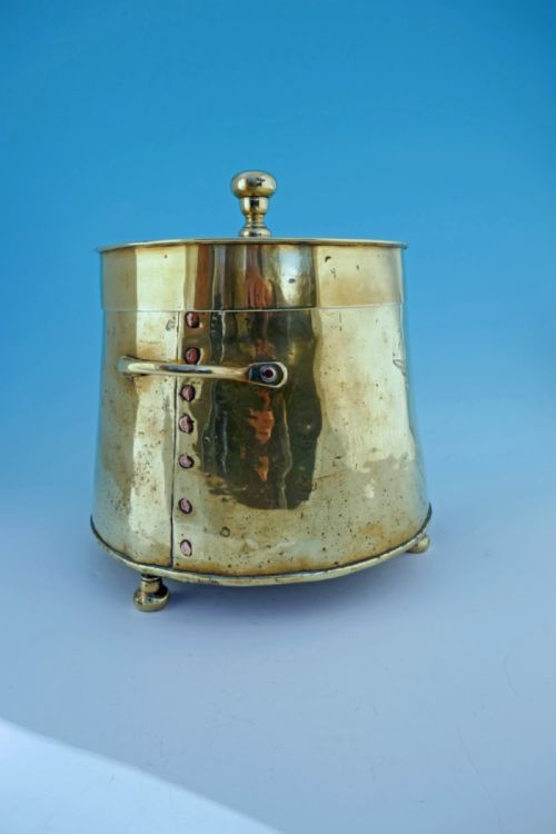 antique metalware early 18thc brass seamed peat ash bucket dutch c170020 - CATEGORY: ANTIQUE METAL - DATED 18TH CENTURY