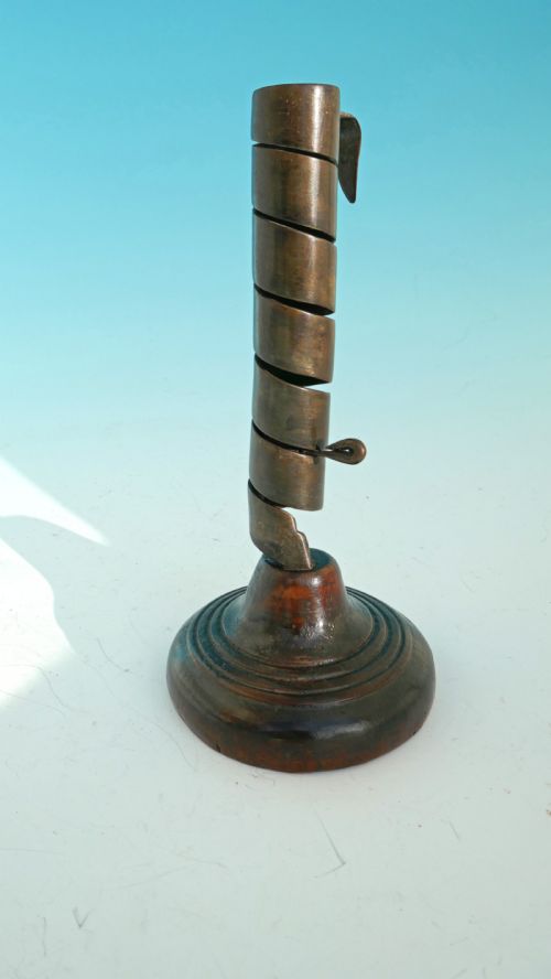 antique lighting 18thc spiral cellar candlestick on fruitwood turned base english french c1780c1800 - CATEGORY: ANTIQUE LIGHTING - DATED 18TH CENTURY