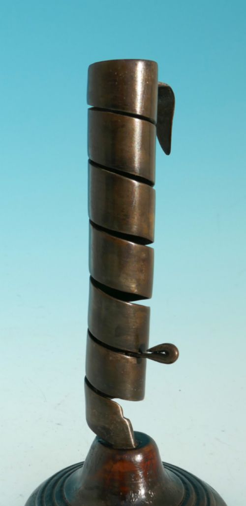 ANTIQUE LIGHTING 18THC SPIRAL CELLAR CANDLESTICK ON FRUITWOOD TURNED BASE ENGLISH FRENCH C1780C1800 - ADDITIONAL PHOTO 3